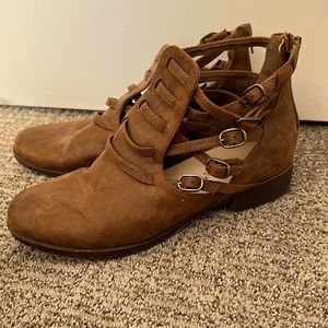 Brown cut out booties, shoe dazzle